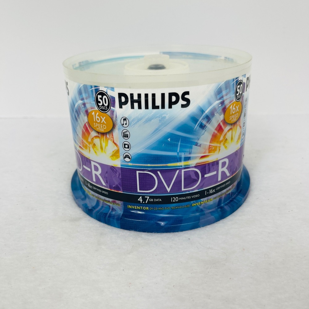 Philips DVD-R 50 Pack 4.7GB 120min 16x Speed Blank Media Spindle DM4S6B50F/17